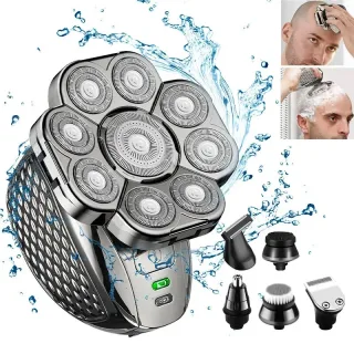 6-in-1 Men's Bald Head Electric Shaver and Trimmer Kit Waterproof and Rechargeable Rotary Shaver with 9 Floating Blades