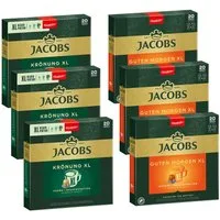 JACOBS Kaffee Kapseln 3x20 Krönung Crema XL + Guten Morgen XL Nespresso®* kompatiel, (Packung, 6er Pack), Gratis: 2x18 Kapseln JACBOS Origins 9 Colombia
