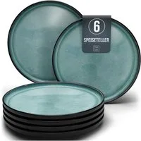 PURE LIVING INTERIOR DESIGN Geschirr-Set Pure Living Speiseteller 6er 26cm »Ibiza«, Steingut, Petrol, 6 Personen, Steingut, Mediterrane Handwerksoptik, Reaktive Glasur – jedes Stück einzigartig…