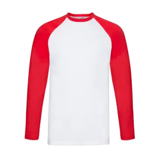 Fruit of the Loom - "Baseball" T-Shirt für Herren Langärmlig (Weiß/Rot)