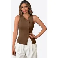 Imily Bela Ripptanktop Damen Gerippt ärmellos Rundhals Knöpfe (Packung, 1-tlg., 1per-Pack) mit außermittiger Knopfleiste in Unifarbe