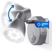 TRANGO LED Nachtlicht, Bewegungsmelder, 2635-014 LED Sensor Steckdosenlampe *MILO* mit Automatikfunktion in Silber Sicherheitslicht 230V, Wandlampe, Orientierungslicht, Nachtlampe, Steckdosenlicht
