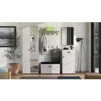 Home affaire Garderoben-Set Rathlin Flurmöbel, Dielenmöbel, Flurschrank, Flurgarderobe, (5-St., 5tlg), inkl. 2 Schränke, Sitzbank mit Kissen, Garderobenpaneele und Spiegel