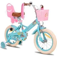 JOYSTAR Kinderfahrrad 12, 14, 16 Zoll Mädchenfahrrad, 3 - 8 Jahre,Geschenk für Prinzessin, 1 Gang, Mit Hilfsrädern, farbigen Bändern, Korb, Reflektor, Kettenabdeckung