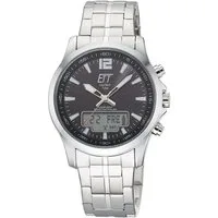 ETT Funkchronograph Professional World Timer EGA-11715-21M, Armbanduhr, Solar, Herrenuhr, Edelstahlarmband, analog, digital, Tag