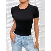 RMK T-Shirt Damen Shirt Top elegant kurzarm Rundhals Ausschnitt Uni aus halbgekämmter Baumwolle
