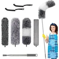 ibettertec Staubwedel Staubwedel Teleskop, Spinnenwebenentferner Mikrofaser Staubwische 7Pcs (7-St), für Reinigung Unter Sofa Spinnweben,Lücken Decken Spinnweben Grau
