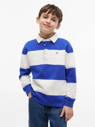 SLUB RUGBY STRIPE POLO LS Noble Blue Stripe - Gr. - 12