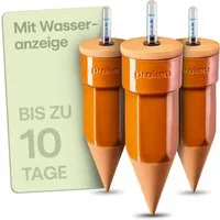 Praknu Bewässerungssystem 3 x Tonkegel Bewässerung mit Deckel & Wasseranzeige – Bis zu 10 Tage, (3er Set, 3 Tonkegel mit Deckel & Wasseranzeige – automatische Bewässerung)