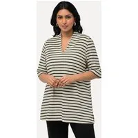 Ulla Popken T-Shirt T-Shirt Ringel Pima Cotton Kelchkragen Halbarm