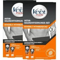 Veet MEN Enthaarungscreme (2 x 100ml) mit Spatel + Pflegebalsam (2 x 50 ml), Spar-Pack, 4 St., speziell für die Anwendung im sensiblen Intimbereich