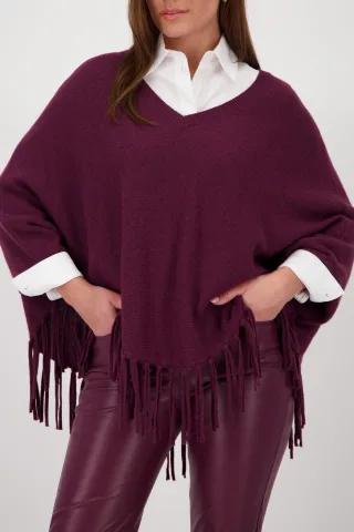 monari - Poncho mit Fransen bordeaux - Gr. - 34
