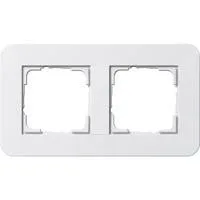 Abdeckrahmen zwei Fach mit Trägerrahmen, Kunststoff, Thermoplast, Schutzart IP20 weiß (glänzend), Retail