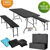 BRAST Bierzeltgarnitur Festzeltgarnitur Josef, 3er Set klappbar, inkl. Zubehör, (1x Tisch & 2x Sitzbänke, für bis zu 10 Personen), Einrastsystem & Tragegriffe