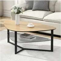 FINEBUY Couchtisch FB111830 Wohnzimmertisch Nierenförmig Eiche Optik Glas Ablage 110 cm (Sofatisch Nierenform 110 cm Eiche Optik Retro), Wohnzimmertisch mit Glasablage, Metallgestell