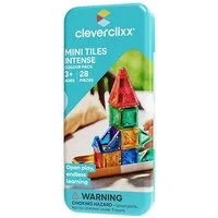 Cleverclixx Cleverclixx Mini Tiles Pack Intense – 28 Teile Magnetspielbausteine, kompaktes Design für unterwegs, Spielzeug ToGo, erweiterbare Sets