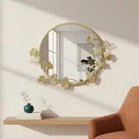 EDAXO Wandspiegel Runder Wandspiegel mit Zierrahmen SOL, Ø 50 cm, Ginkgo-Rahmen