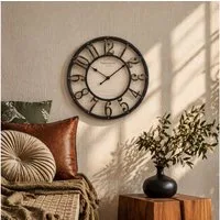 K&L Wall Art Wanduhr Industrielle Wanduhren Vintage Holzuhr Metall Optik (Leise Steampunk Uhr)