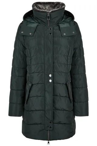 Barbara Lebek - Jacke Down Free mit Kapuze und Webpelz dark green - Gr. - 38