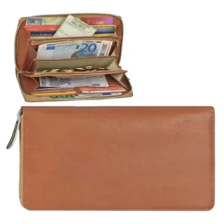 Damen Geldbörse 14 Kartenfächer Leder naturbraun 20x11cm | Sonnenleder Saale. Ein eleganter Organizer mit viel Platz für Ihre Karten und Bargeld.