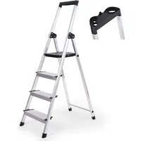 Sekey Stehleiter 4-5 Stufen Haushaltsleiter Aluminium Trittleiter Klappbar Klappleiter, 4-Stufen Alu Stehleiter mit Werkzeugablage, 12 cm Trittstufen, 150 kg