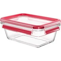 Emsa Aufbewahrungsbecher Clip & Close Glas, Glas, Polyprophylen (PP), (2-tlg), 0,85 Liter, rechteckig, Stapelkante, backofengeeignet, auslaufsicher