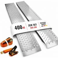Onbest Auffahrrampe 2er Set inklusive Spanngurte (2-St), 400kg, 1,5mm Stahl, 22,5 x 160 cm