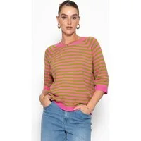 SASSYCLASSY Strickpullover Gestreiftes Viskose-Strickoberteil Damen Lässiger Feinstrickpullover mit halblangen Ärmeln in lockerem Schnitt