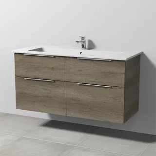 Sanipa 3way Keramik-Set Venticello Keramik-Waschtisch und Unterbau mit 4 Auszügen, Eiche-Nebraska UM32737