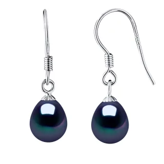 Ohrringe Haken Süßwasserperlen 7-8mm Schwarze Birnen 925