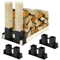 relaxdays Kaminholzregal Schwarze Holzstapelhilfe im 4er Set, BxTxH:34x10x16 cm, (4-St)