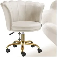 tectake Esszimmerstuhl Sessel dick gepolstert, mit Samtbezug, 67 x 64 x 76 cm (Wohnzimmersessel Stella in creme/gold, 1 St), gewölbte, extrabreite Rückenlehne, bodenschonend, Belastbarkeit 120 kg