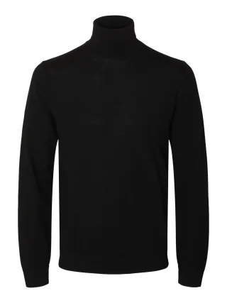 selected men - SLMTRAY LS KNIT MERINO ROLL NECK NOOS Black - Gr. - M