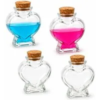 Creativery Deko-Glas, Glasflaschen mit Korken Herz Form 8cm klar transparent 70ml, 4er Set