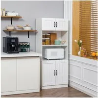 HOMCOM Küchenbuffet Hochschrank mit 2 Regalen und 2 Schränken (Hochschrank, 1-St., Esszimmerschrank) Anti-Kipp-Gurt Landhausstil Weiß