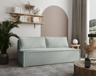 Sofa Designersofa AMANDA 3-Sitzer mit Schlaffunktion in Stoff Zoom Mintgrün