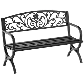 Outsunny Gartenbank,, Schwarz, Metall, 60x85x127 cm, Gartenmöbel, Gartenbänke