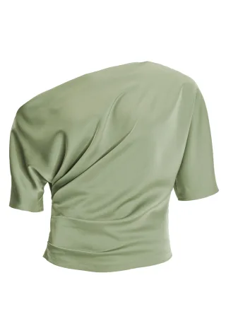 SWING - Schulterfreies Oberteil aus Satin pistachio green