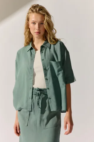 THE FASHION PEOPLE - Linen Blouse Solid dusty green - Gr. - 40