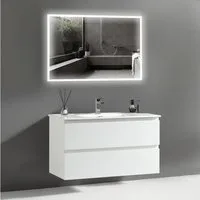 Alpenberger Badmöbel-Set Badezimmermöbel Badezimmer Schrank, (Waschplatz mit Badspiegel Eckig, Waschbecken mit Unterschrank 100 cm Breit - Weiß), Badezimmerspiegel mit Beleuchtung