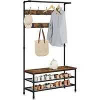 VASAGLE Garderobenständer große Garderobe, mit Sitzbank, 9 Haken, Schuhregal, multifunktionale