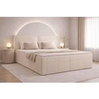 MOEBLO Boxbett Bett 04 (Bonnell + Topper, Doppelbett gepolstertes Kopfteil Bett mit Bettkasten, aus Cord, Polsterbett Kontinentalbett), (BxHxT):143/163/183x113x214cm