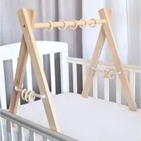 LuMali Baby Gym Holz Spielbogen klappbar 41x58x49cm Naturholz Kiefer faltbar sicher, Spieltrapez Neugeborene Motorik Sensorik leicht tragbar ab Geburt