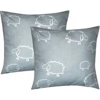 Heubergshop Kissenbezüge, (2 Stück), 2er Set 40x40cm Schafe Grau Weiß Kissenhülle 100% Baumwolle (99/7)