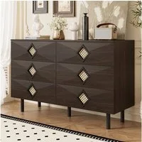 Merax Sideboard Aufbewahrungsschrank Anrichte mit Rattan-Griffen (1 St), Kommode mit 6 Schubladen, Stauraum & Metallbeine, 120x40x74cm