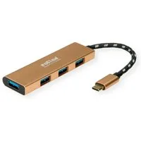 ROLINE GOLD USB 3.2 Gen 1 Hub, 4fach, Typ C Anschlusskabel Computer-Adapter USB Typ C (USB-C) Männlich (Stecker) zu USB 3 Typ A Weiblich (Buchse), 10.0 cm