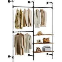 SoBuy Kleiderständer KLS18, Garderobenständer mit Kleiderstange Schuhablage, Kleiderschrank, Kleiderregal mit Kleiderstangen, 2-4 Ablagen, offener Kleiderschrank