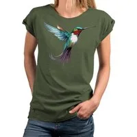 MAKAYA Print-Shirt Damen Kolibri Motiv Sommer Top Druck Vogel Kurzarmshirt Tunika Oversize