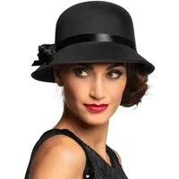 Boland Kostüm Charleston Hut Lady schwarz – Damenhut mit Schleife für Kostüm, Party, ergänzt perfekt festliche Outfits