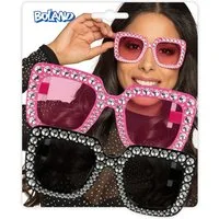 Boland Kostüm Partybrillen Set Bling Bling 2 Brillen in Schwarz und Rosa mit Strass, Auffälliger, stylischer Look für jeden Anlass